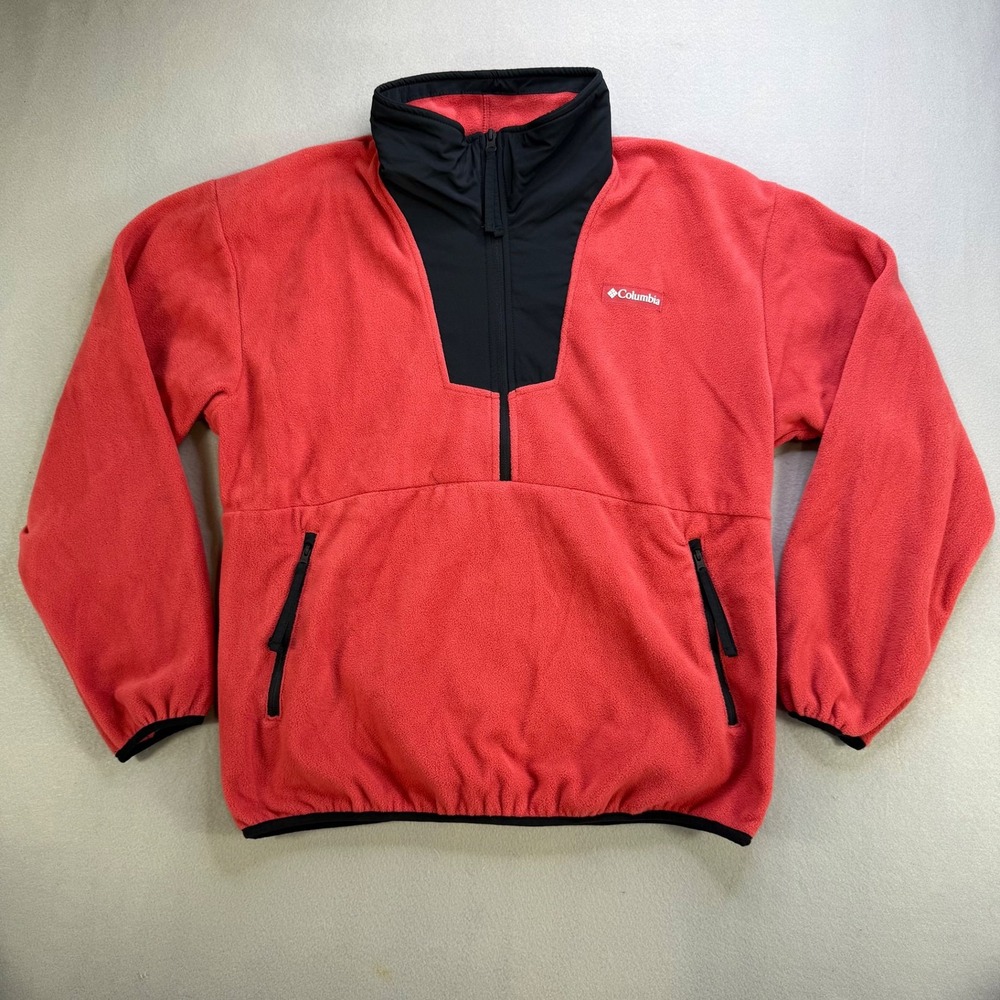 Columbia Fleece Half Zip Pullover Jacket Red Black XL‎ Logo
